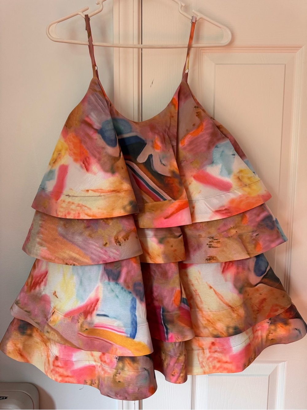 AKIRA Multicolor Watercolor Tiered Ruffle Dress SMALL